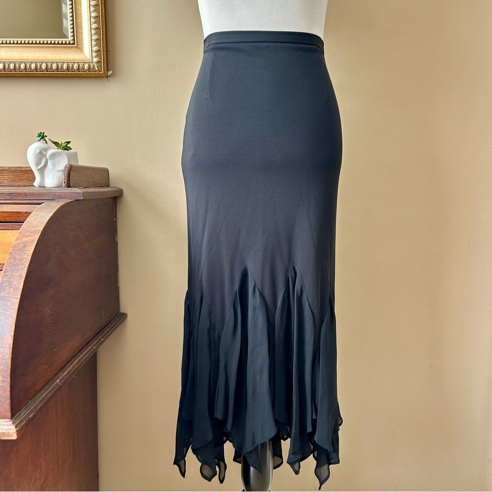 Vtg 90s Joseph Ribkoff Black Skirt Witchy Whimsigoth Asymmetrical Godet Hem 8